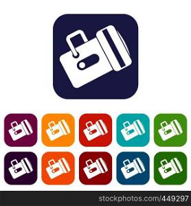 Flashlight icons set vector illustration in flat style In colors red, blue, green and other. Flashlight icons set flat