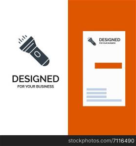 Flashlight, Light, Torch, Flash Grey Logo Design and Business Card Template