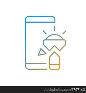 Flashlight not working gradient linear vector icon. Broken torchlight and mobile phone. Camera flash light problem. Thin line color symbols. Modern style pictogram. Vector isolated outline drawing. Flashlight not working gradient linear vector icon