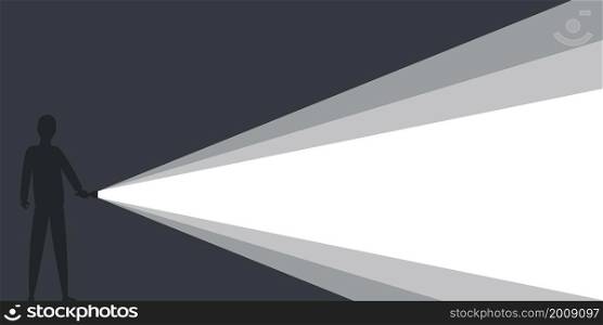 Flashlight. The man with the flashlight. Banner for advertising. Vector illustration