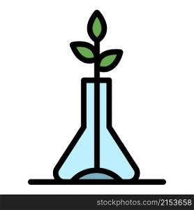 Flask eco plant icon. Outline flask eco plant vector icon color flat isolated. Flask eco plant icon color outline vector