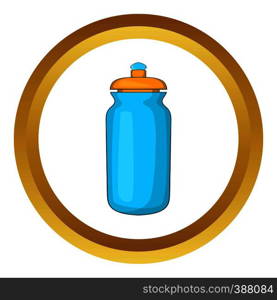 Flask for water vector icon in golden circle, cartoon style isolated on white background. Flask for water vector icon