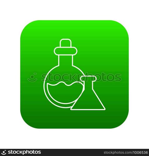 Flask icon green vector isolated on white background. Flask icon green vector