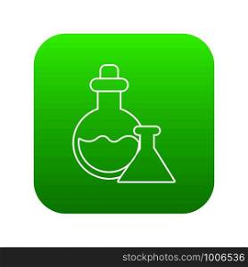 Flask icon green vector isolated on white background. Flask icon green vector