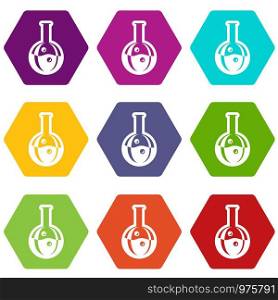 Flask icons 9 set coloful isolated on white for web. Flask icons set 9 vector