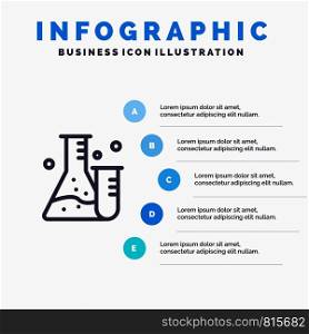 Flask, Tube, Lab, Science Line icon with 5 steps presentation infographics Background