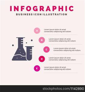 Flask, Tube, Lab, Science Solid Icon Infographics 5 Steps Presentation Background