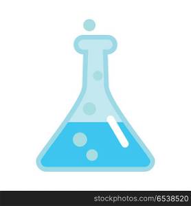 Flask vector in flat style. Chemical laboratory instruments and tools. Glass bottle with liquid. Illustration for scientific and educational concepts. Isolated on white background. Laboratory Flask Illustration in Flat Style Design. Laboratory Flask Illustration in Flat Style Design