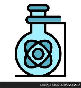 Flask with atom icon. Outline flask with atom vector icon color flat isolated. Flask with atom icon color outline vector