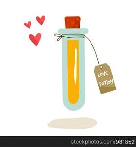 Flask with love potion and spells. Vector Illustration for decorations. Flask with love potion and spells. Vector image
