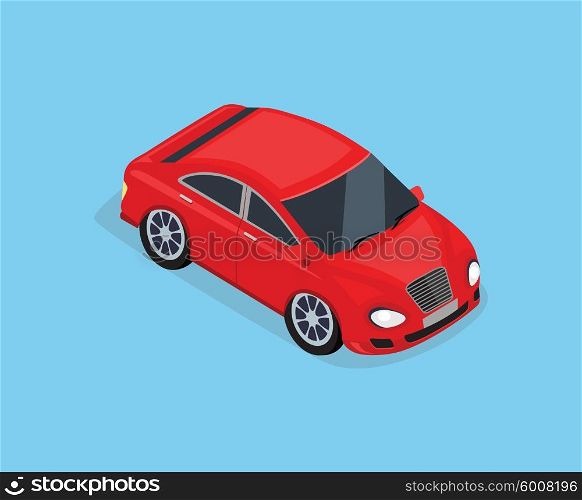 Flat 3d isometric high quality city transport icon. Sedan automobile. Car for isometric world. Isometric car sportscar, SUV luxury high class sedan. Red isometric car. Isolated car icon top view