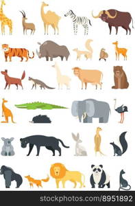 Flat african jungle and forest animals cute vector image