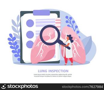Flat background with doctor doing lung inspection vector illustration