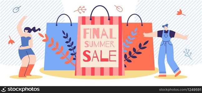 Flat Banner Advertising Final Summer Sale Cartoon. Fashionable Styles, Interesting Promotional Offers and an Attractive Price. Sale with Help Application on Internet. Vector Illustration.