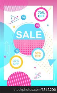 Flat Banner Sale 50, 70, 30 Percent. Flyer Coupon. Bright Modern Flyer or Discount Coupon Retail Network or Company Store. Day Low Prices for Supermarket. Technology Attracting Customers.