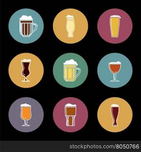 Flat beer glass icons set. Flat beer glass icons set vector illustration