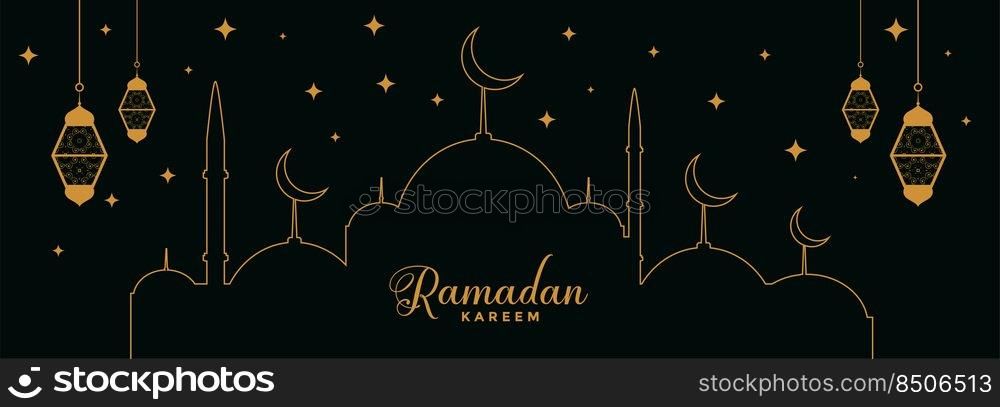 flat black and golden ramadan kareem decoration banner