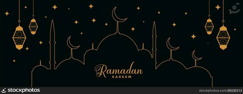 flat black and golden ramadan kareem decoration banner