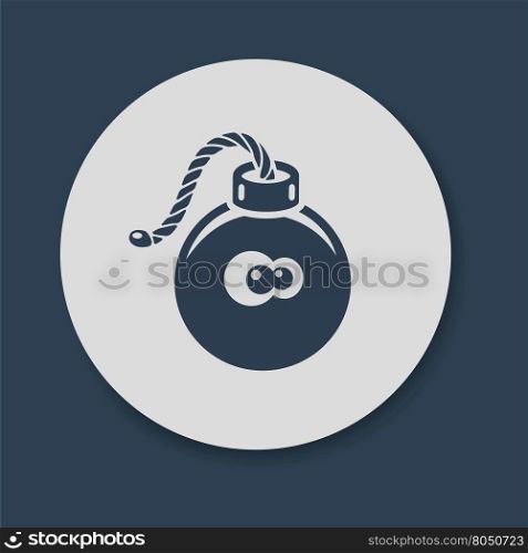 Flat bomb icon with fuse. Flat bomb icon with fuse and frightened eyes vector illustration