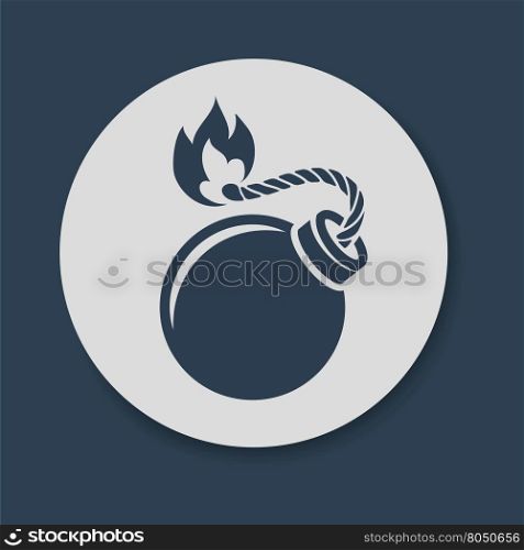 Flat bomb with lit fuse. Flat bomb with lit fuse and fire icon vector