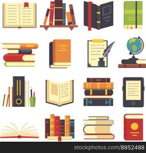 Flat books icons magazines with bookmark history vector image