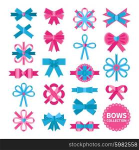 Flat Bows Collection. Festive bows collection in different flat shapes isolated vector illustration