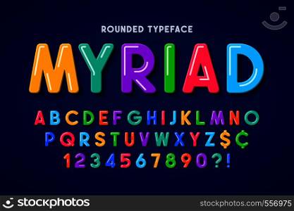Flat bubble comical font design, colorful alphabet, typeface. Color Swatches control. Flat bubble comical font design, colorful alphabet, typeface