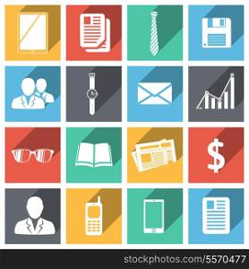 Flat business icons set with long shadows isolated vector illustration