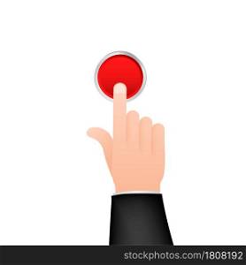 Flat button hand for web design. Push touch screen. Click button. Vector stock illustration. Flat button hand for web design. Push touch screen. Click button. Vector stock illustration.