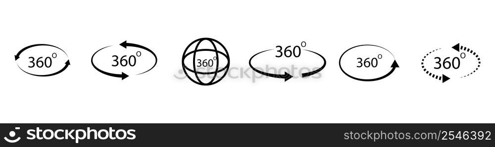 Flat button with 360 degree arrow set. Arrow 3d vector icon. Vector illustration. Stock image. EPS 10.. Flat button with 360 degree arrow set. Arrow 3d vector icon. Vector illustration. Stock image.