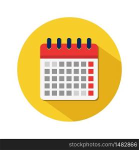Flat calendar icon. Appointment event date in spiral calendar in yellow circle. Business deadline symbol. Month or week plan event for job. Schedule of day. Timetable in school. vector illustration. Flat calendar icon. Appointment event date in spiral calendar in yellow circle. Business deadline symbol. Month or week plan event for job. Schedule of day. Timetable in school. vector illustration.