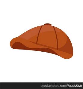Flat cap vector icon illustration. Fashion hat isolated white and head design style. Classic wear symbol and tweed clothes english. Vintage uniform element and headwear brown accessory gentleman