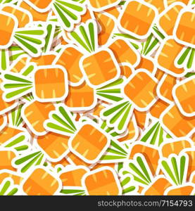 Flat carrot vegetable patch seamless pattern. Modern sticker texture background design with square vegetables in nature colors. Creative vector illustration for healthy diet blog website decoration. Flat carrot vegetable patch seamless pattern