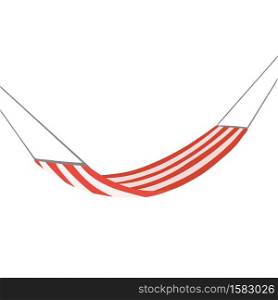 Flat cartoon hammock with striped decorations on white background. Rest and relax. Vector vacation object for animation, cards and your creativity.. Flat cartoon hammock with striped decorations on white background. Rest and relax. Vector vacation object