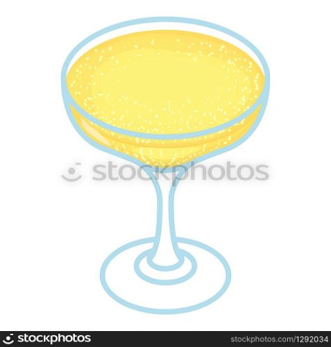 Flat champagne glass icon. Isometric of flat champagne glass vector icon for web design isolated on white background. Flat champagne glass icon, isometric style
