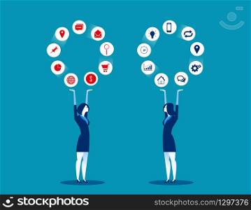 Flat character Teamwork. Business team with partnership and analyze business. Concept business vector illustration, Cartoon business style, Management, Successful.