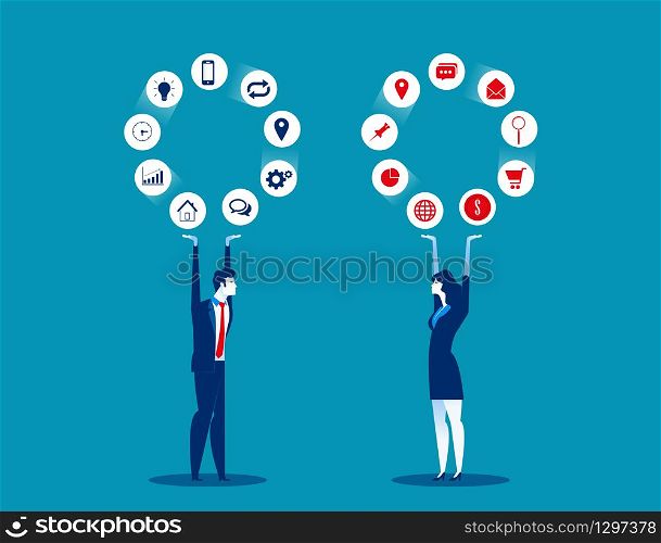 Flat character Teamwork. Business team with partnership and analyze business. Concept business vector illustration, Cartoon business style, Management, Successful.