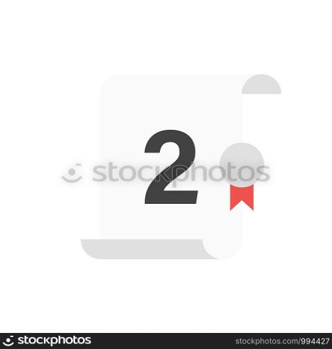 Flat charter for second place with silver medal isolated on white background. Winner prize concept. Trophy award isolated flat vector icon. EPS 10
