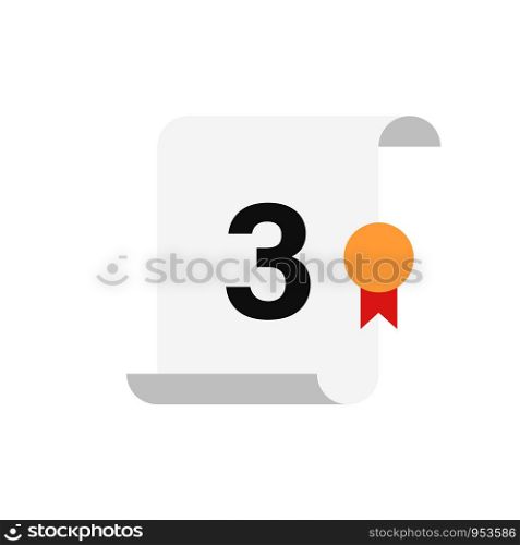 Flat charter for third place with bronze medal isolated on white background. Winner prize concept. Trophy award isolated flat vector icon.