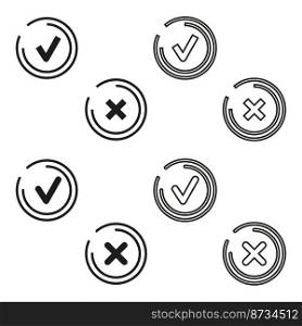 Flat checkmarks crosses lines. Vector illustration. stock image. EPS 10.. Flat checkmarks crosses lines. Vector illustration. stock image. 