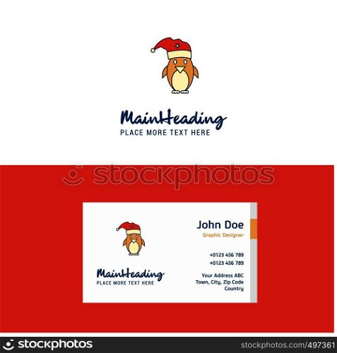 Flat Christmas penguin Logo and Visiting Card Template. Busienss Concept Logo Design