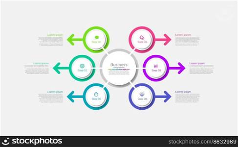 Flat circular diagram infographic business template elements with 6 step