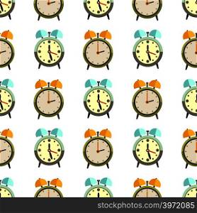 Flat clocks seamless pattern design - alarm background. Vector background with clock illustration. Flat clocks seamless pattern design - alarm background