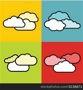 Flat cloud icons on color background. Flat cloud icons on color background. Cloudscape colourful vector illustration