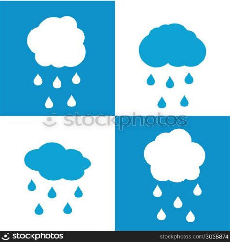 Flat cloud icons with drops on white and blue background. Flat cloud icons with drops on white and blue background. Rain weather with cloud, vector illustration