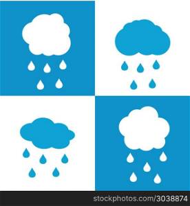 Flat cloud icons with drops on white and blue background. Flat cloud icons with drops on white and blue background. Rain weather with cloud, vector illustration