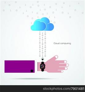 Flat cloud technology computing background concept. Data storage network sever internet technology.Vector illustration
