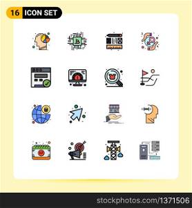 Flat Color Filled Line Pack of 16 Universal Symbols of browser, rights, fintech, protection, feminist Editable Creative Vector Design Elements
