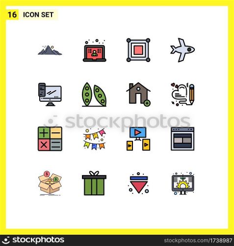 Flat Color Filled Line Pack of 16 Universal Symbols of device, computer, user, plane, box Editable Creative Vector Design Elements