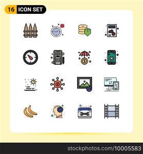 Flat Color Filled Line Pack of 16 Universal Symbols of time, graph, shield, chart, business Editable Creative Vector Design Elements